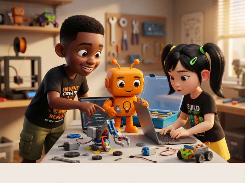 Older kids building robots and coding laptops with Turbo