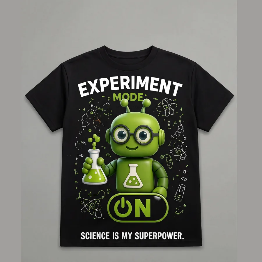 Experiment Mode kids T-shirt in black, Robo Kids Squad design