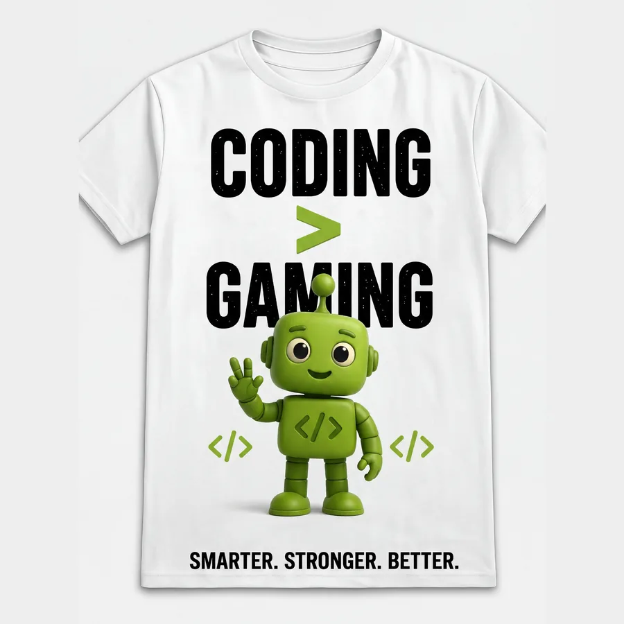 Coding > Gaming kids T-shirt in white, Robo Kids Squad design